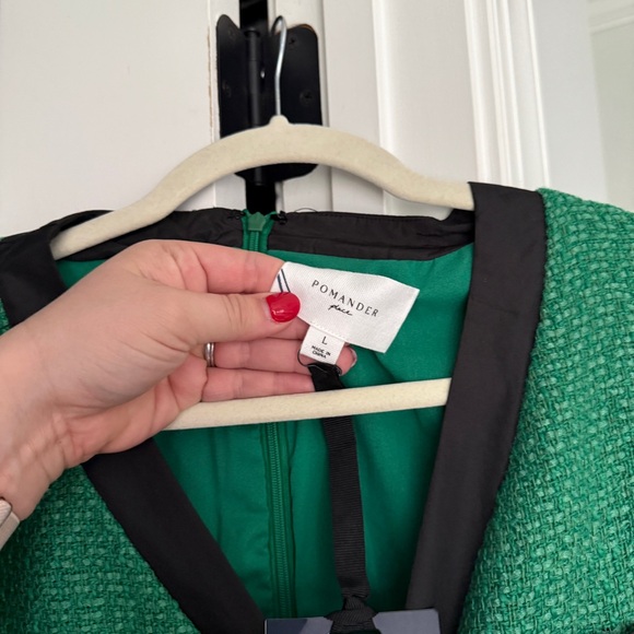 NWT Pomander Place coco tweed Green Black Buttoned Dress Tie Long sleeve - Picture 3 of 6